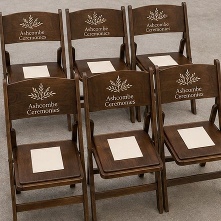 Customized folding chairs for weddings and ceremony hire